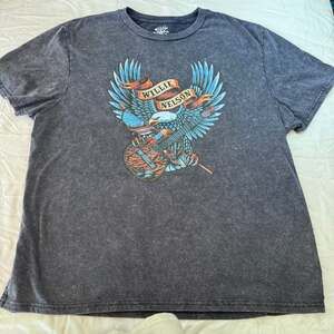 Willie Nelson Bald Eagle Guitar T Shirt Distressed Navy Cotton Blend Small